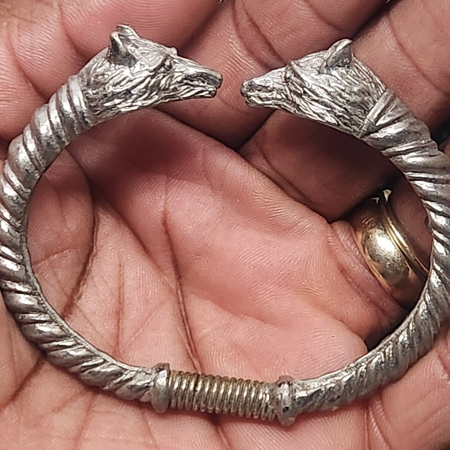 Double Wolf Head Spring Gladiator Silver tone Ban… - image 5