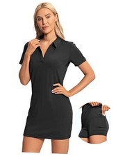 Golf Dresses for Women with Shorts and Pockets, V-Neck Short Large Black