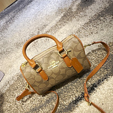Coach Signature Canvas Umhängetasche Beige/Braun Leder, Zip, abnehmbar