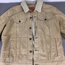 Levi s Sherpa Trucker Jacket Vintage 90s Corduroy Beige Fur Collar Large