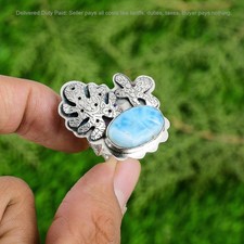 Valentines Deal 925 Sterling Silver Larimar Stone Promise Throat Chakra New Ring