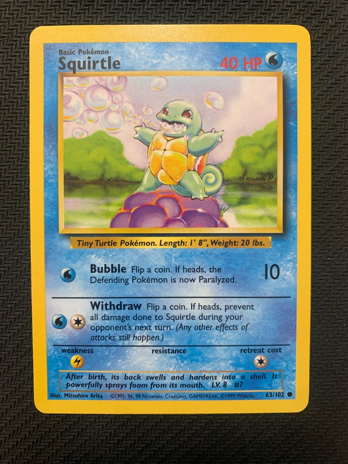 Squirtle 63/102 Pokémon Card - Common Unlimited Base Set - 1999 - MP