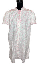 Vintage Miss Elaine SZ M Long Nightgown high neck ruffle Pink Floral Union Made