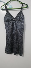 Forever21 Gray Sequin Sleeveless Mini Dress With Adjustable Spaghetti Straps, L