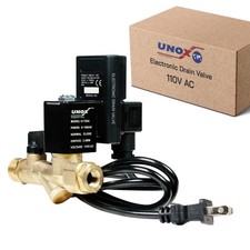UNOX Electronic Drain Valve for Air Compressor, 1/2" NPT to 110V AC, Brass