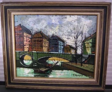 Mid Century Modern Brutalist Paris Street Painting Signed