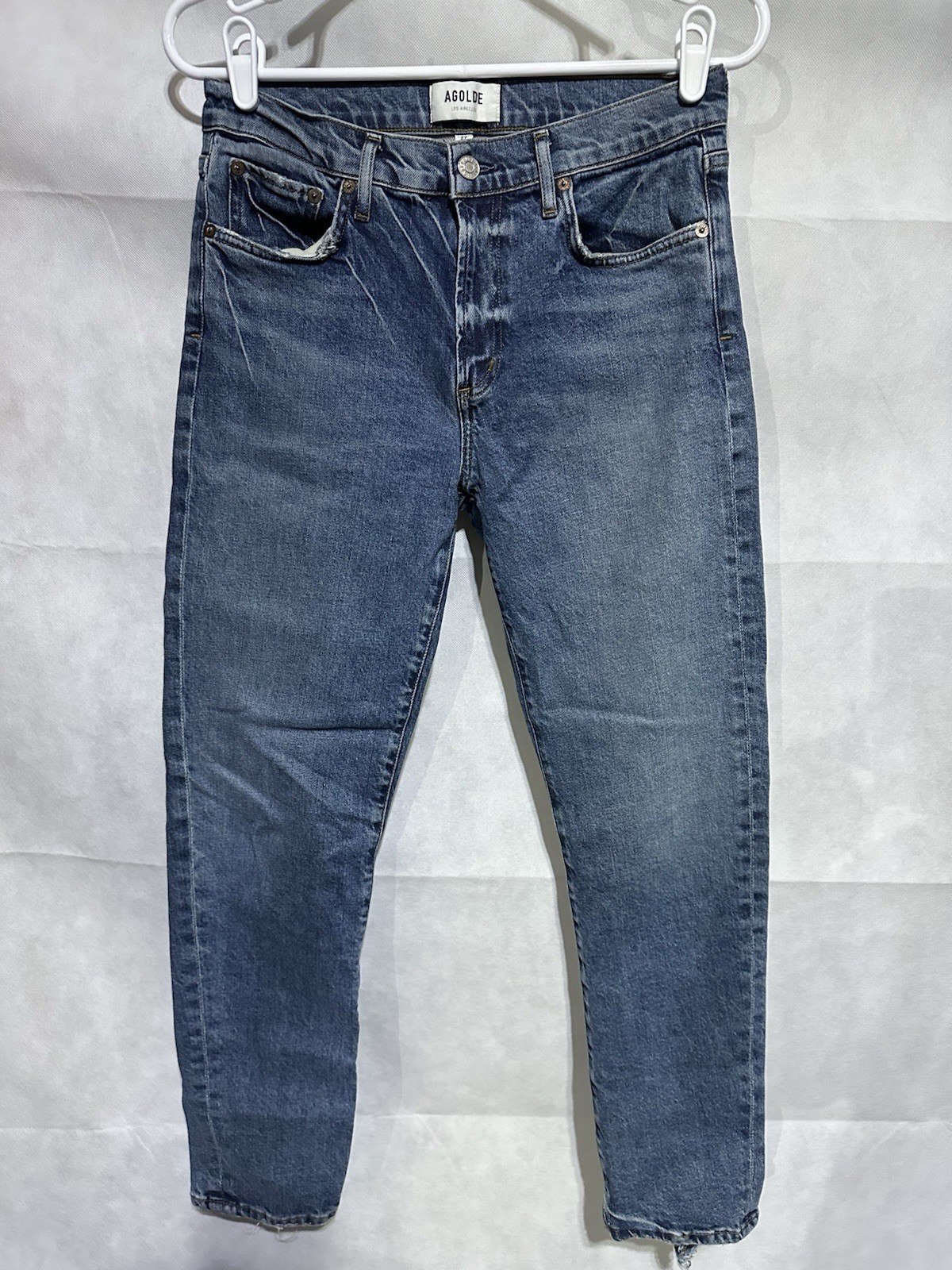 AGOLDE Toni Mid Rise Straight Leg Jeans in Stratosphere Fray Hem Size 27 Organic