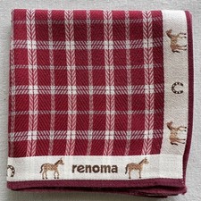 VTG Handkerchief Red Fabric Woven Herringbone  Plaid Border Horse Pocket Square