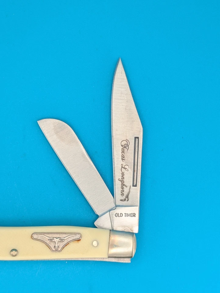Vintage Schrade Texas Longhorn 8LH Three Blade Folding Pocket Knife! With Tin! - Image 3 of 4