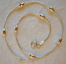 Italy Sterling Silver Oval Bead Ankle Bracelet 9"