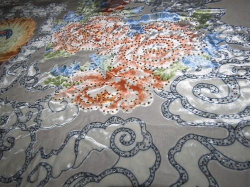VTG Lucy's Silk Beaded Burnout Buddha Mandala Fringe Scarf Piano Shawl READ - Picture 10 of 15