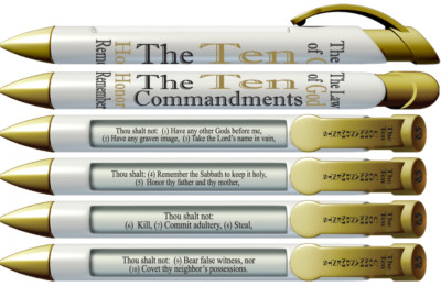 10 Commandments Scripture Pens with Rotating Messages, 6 Pen Set (36030)