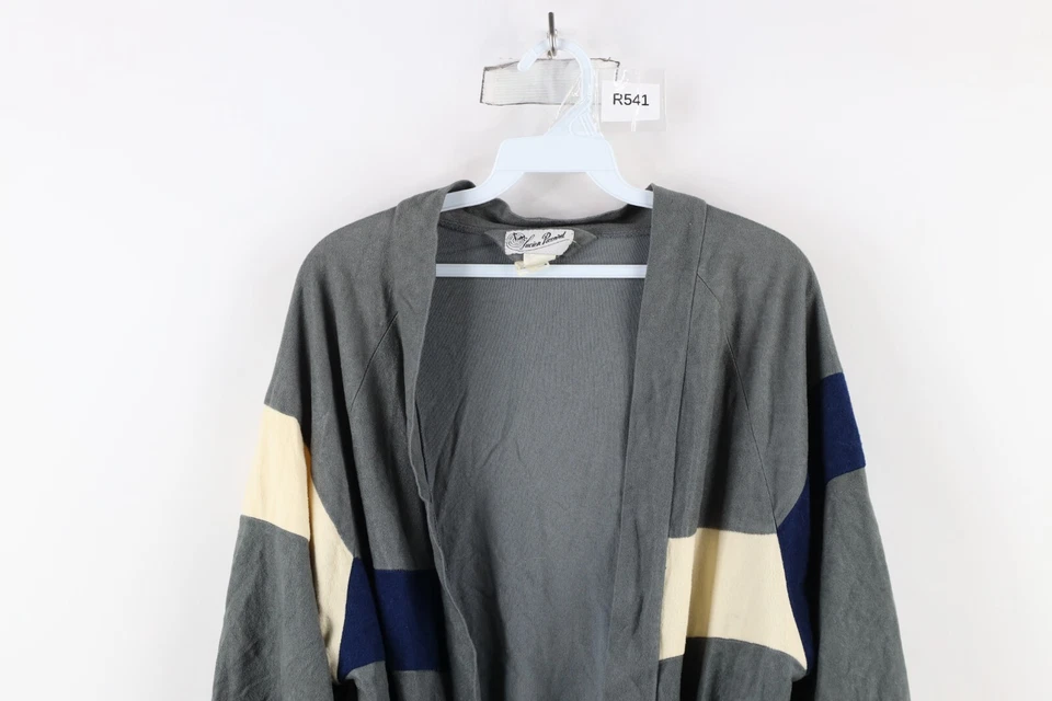 Vintage 60s 70s Streetwear Mens OSFA Color Block Belted Velour Bath Robe USA - Image 2 of 4