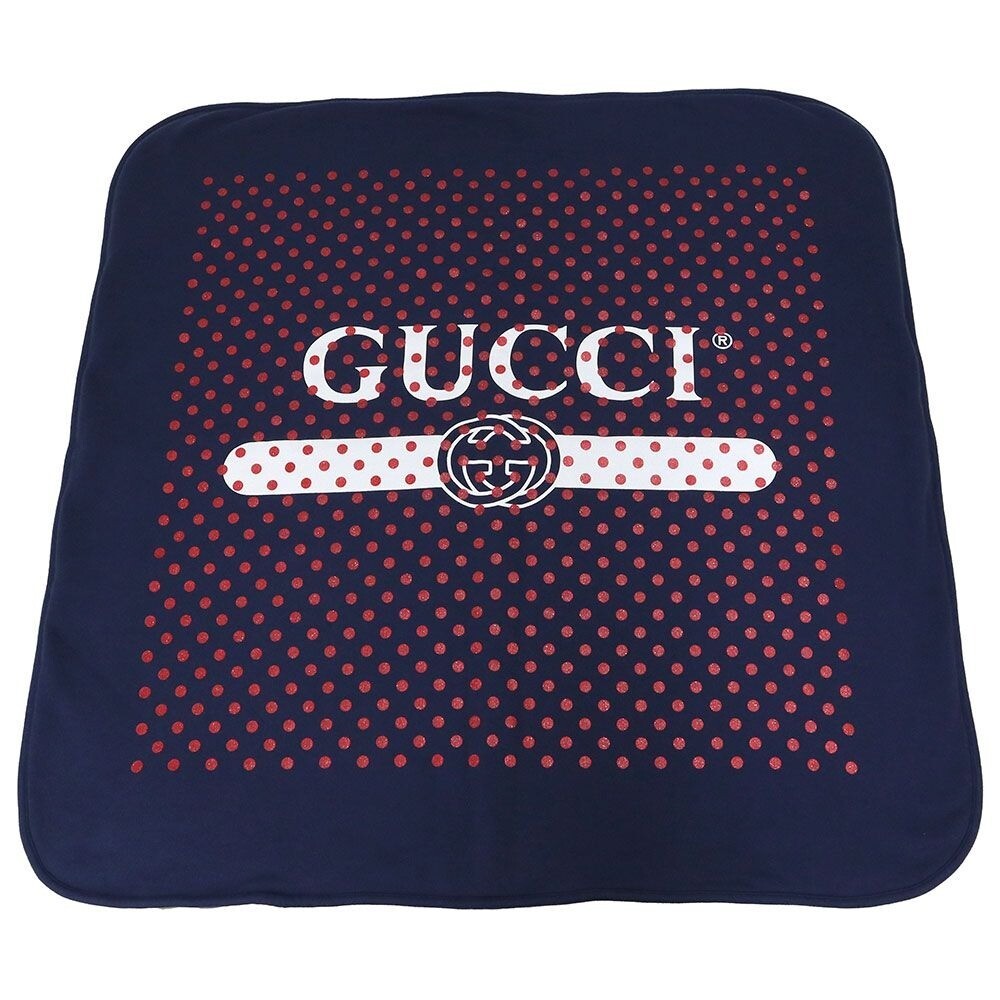 GUCCI　ブランケット Authentic Gucci Blanket Baby Children's Cotton 100% Polka Dot Navy
