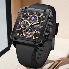Men Watch Quartz Date Luminous Moon image Display Waterproof Daily Wrist Watches