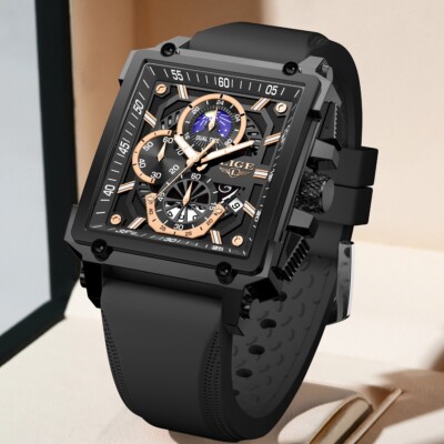 Men Watch Quartz Date Luminous Moon image Display Waterproof Daily Wrist Watches