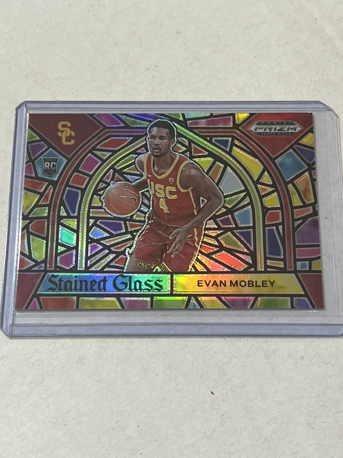 2021-22 Panini Prizm Draft EVAN MOBLEY Stained Glass Insert RC SP USC CAVALIERS!