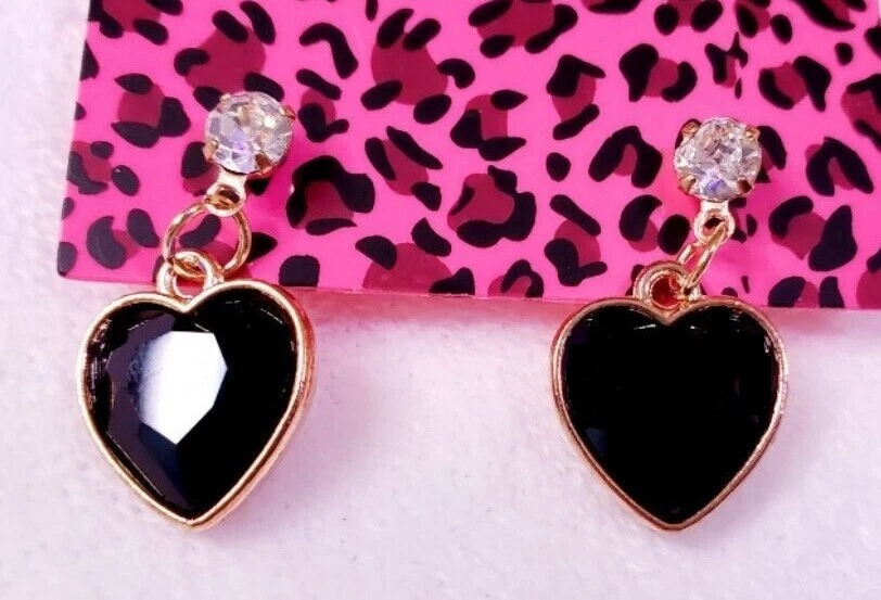 Betsey johnson black heart earrings sale