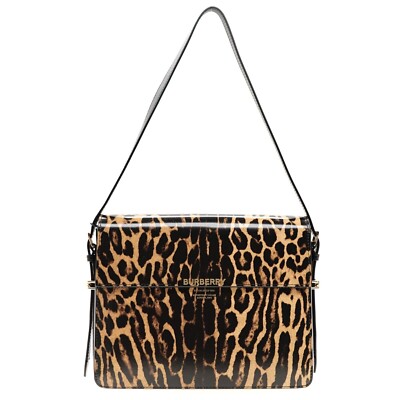 Burberry Grace Shoulder Bag Leopard Print Brushed Leather New