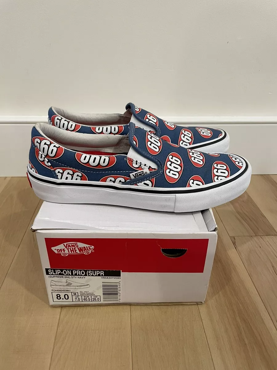 Vans Slip-On Supreme 666 Navy Size 8 PRE OWNED 100% AUTHENTIC