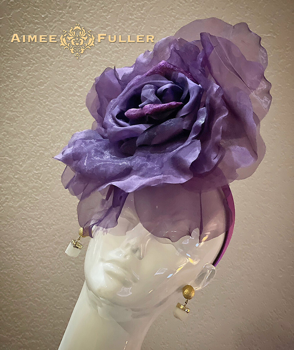 Kentucky Derby Hat Royal Ascot Hat Holiday Purple Rose  display picture 1