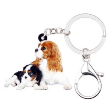 Acrylic Double Charles Spaniel Dog Keychains Purse Key Ring Jewelry Bag Charms