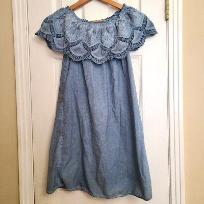 Knox Rose Blue Chambray Off Shoulder Dress Lined Boho Embroidered Eyelet  Size XS | eBay