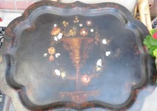 TRAY early 19th century paper mache inlaid LARGE