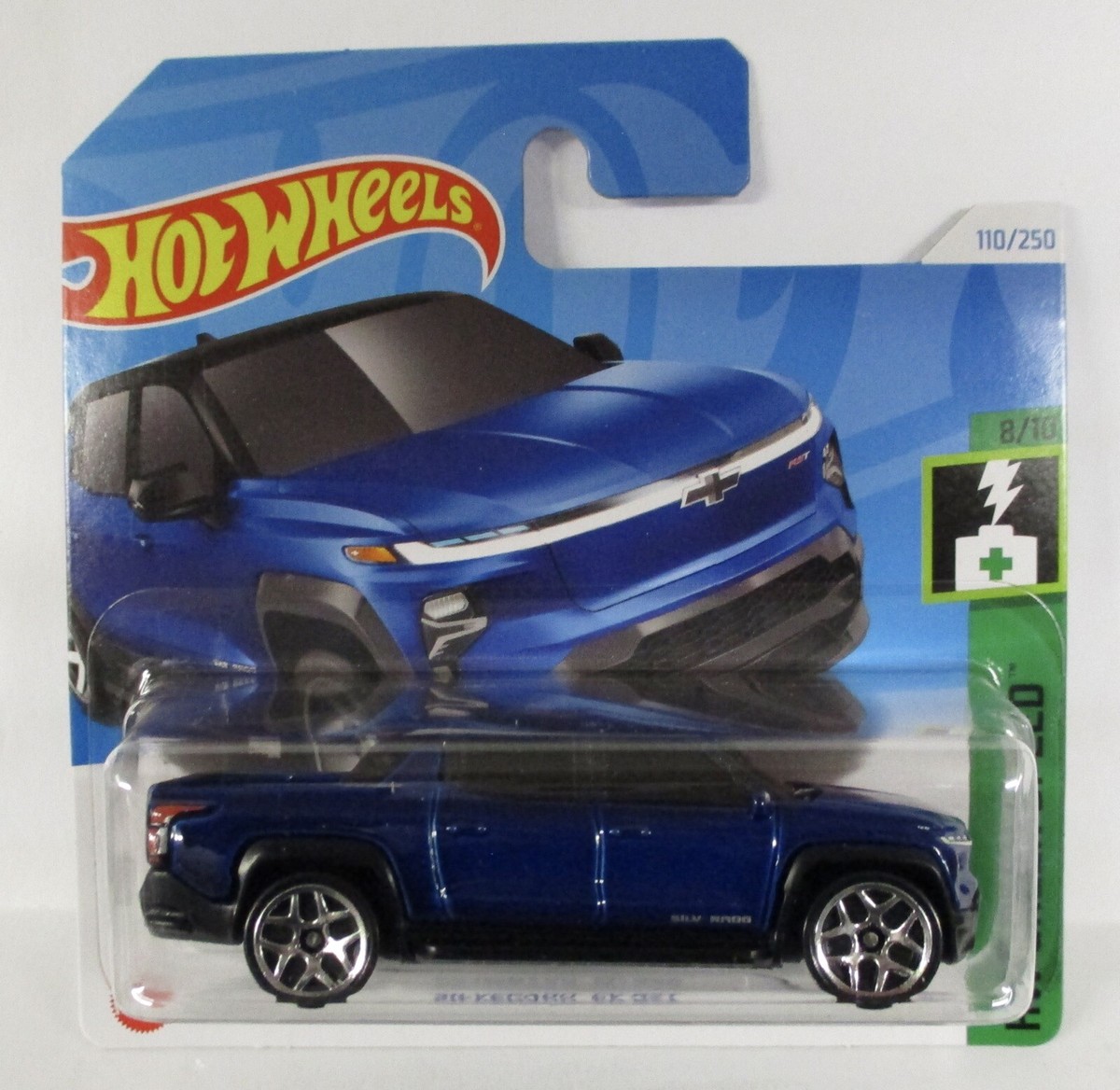 2024 HOT WHEELS SHORT CARD E CASE SILVERADO EV RST HW GREEN SPEED 8/10 - Main Image