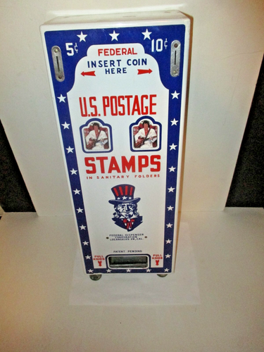 VTG FEDERAL U.S. POSTAGE STAMP PORCELAIN VENDING MACHINE UNCLE SAM LOS ANGELES