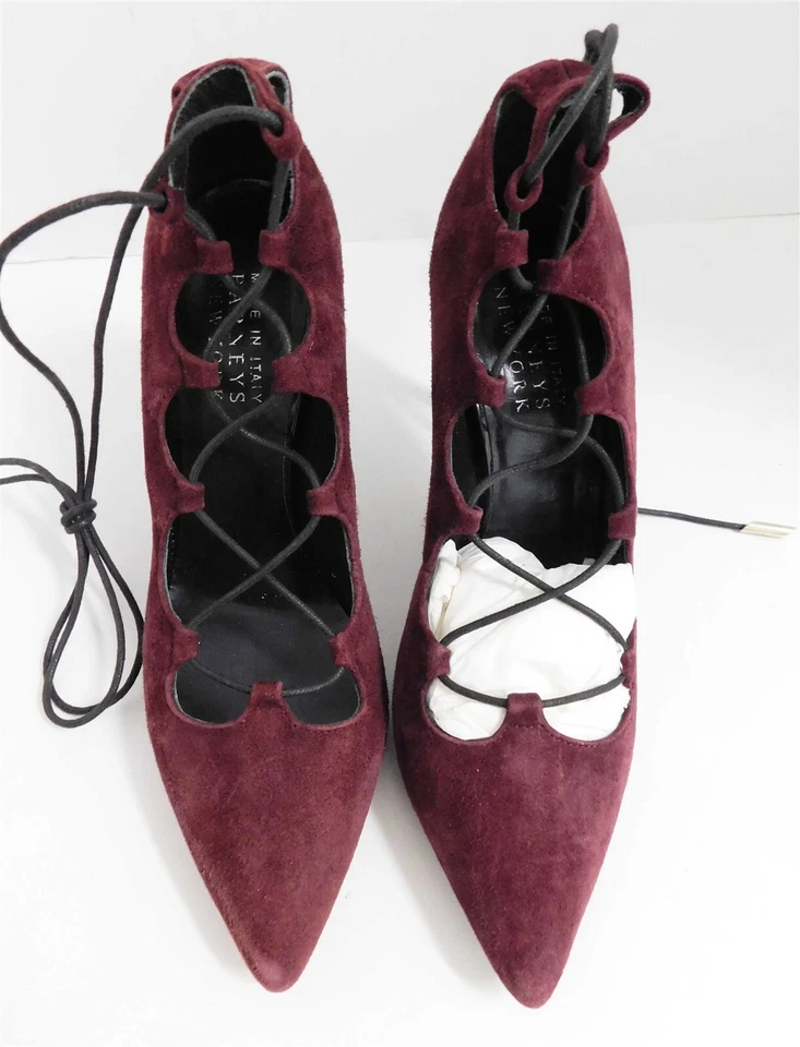 Zapatos de salón Barneys New York púrpura gamuza cuero encaje al tobillo $325rt Italia 36 Foto 3 de 4