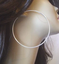 LARGE 3 INCH HOOP EARRINGS SILVER TONE SIMPLE THIN HOOPS