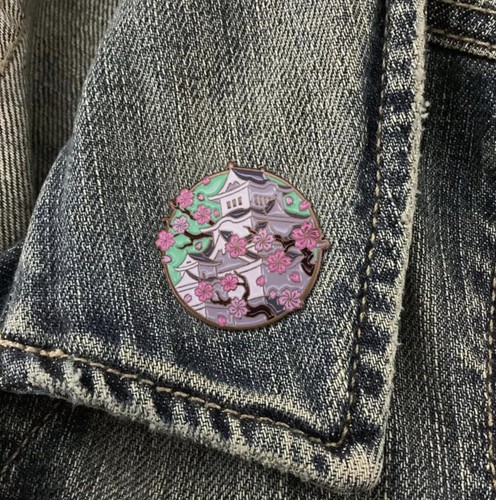 Japan Japanese Cherry Plum Blossoms Tree Flowers Castle Shiro 1.2" Enamel Pin - Picture 3 of 6