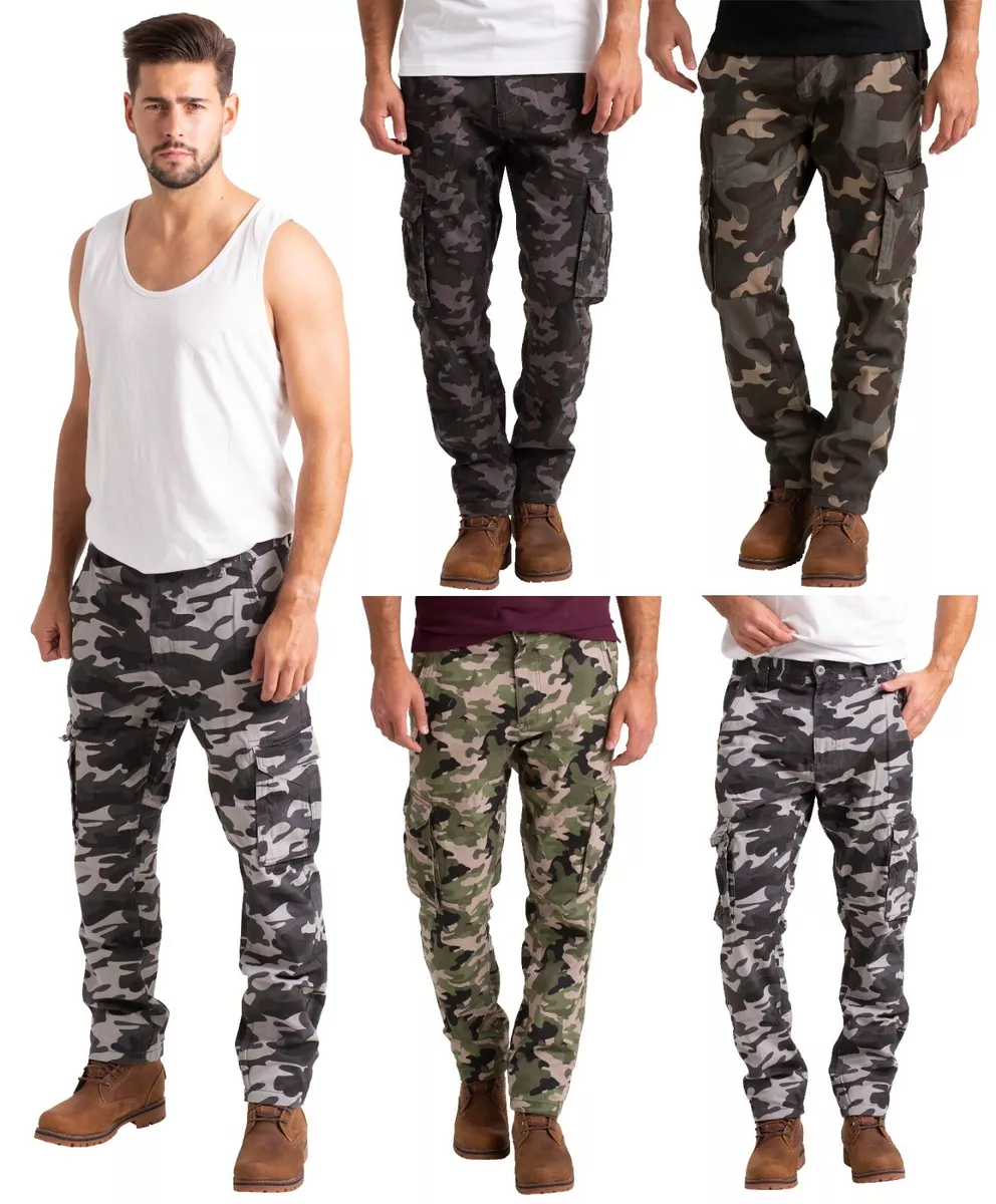 Mens Army Cargo Combat Camouflage Trouser 100%Cotton Pant Straight Leg Work  wear