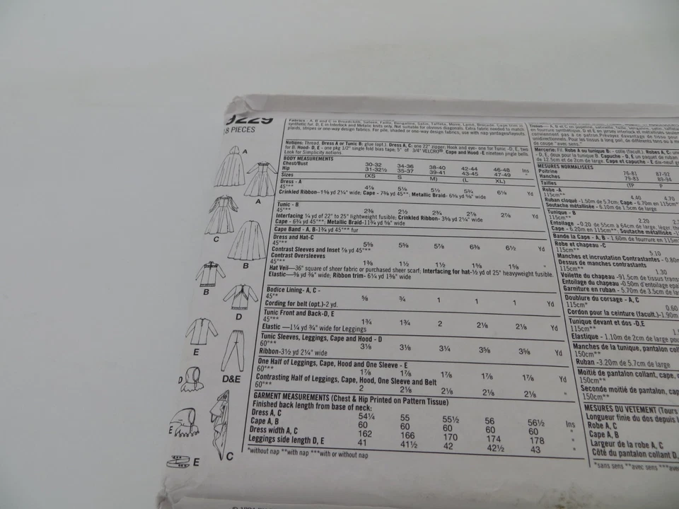 Simplicity Costumes Pattern 9229 King Queen Jester Medieval Size L XL Uncut - Image 3 of 4