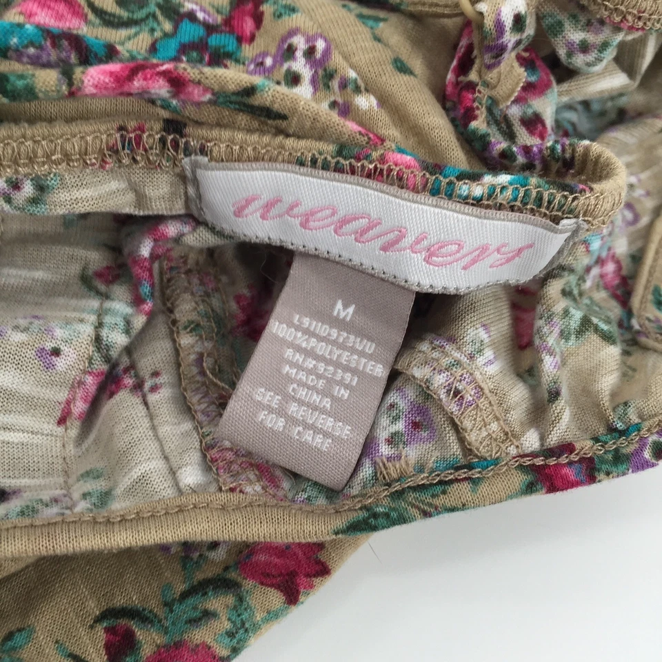 Camiseta sin mangas Tejedores Correa de Espagueti Estampado Floral Recortado Volantes Mediana Marrón Tostado M Foto 4 de 4