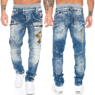 Cipo & Baxx Herren Jeans Regular Fit Hose 293 Blau Edle Dicke Nähte Design Pants