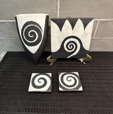 Pewabic Detroit Studio Art Pottery Wall Pocket & Tiles JoAnn Aquinto B&W Spiral
