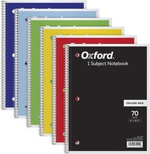 TOPS/ 1-Subject Notebooks, 8' x 10-1/2', College Rule, 70 Sheets, 6 Pack, Color
