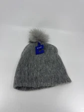 Apt. 9 Womens Beanie Grey with Faux Fur Fluffy Ball on Top One Size OSFM