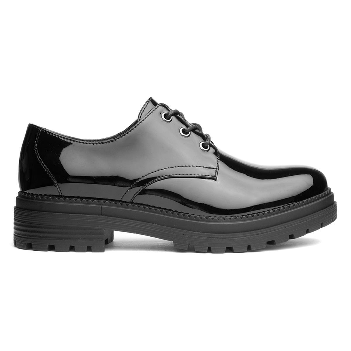 Lilley Womens Shoes Black Adults Ladies Lace Up Patent School