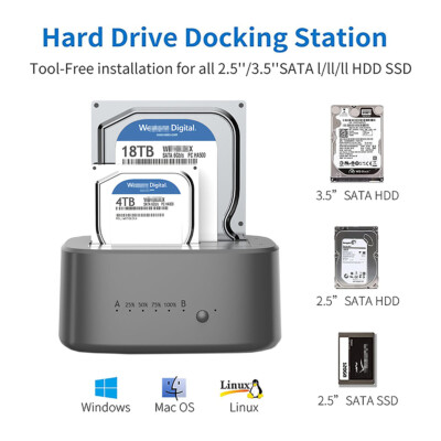 2.5/3.5'' SATA HDD SSD Dockingstation/Festplattengehäuse USB3.0 Offine Clone UASP