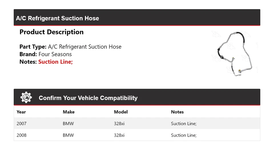 Manguera de succión de refrigerante aire acondicionado BMW 328xi 2007-2008 4 estaciones Foto 2 de 4