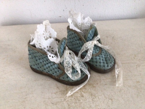 Alte Kinderschuhe 50er Jahre Shabby Brocante Nostalgie Blau Landhaus Puppen Deko - Bild 4 von 15