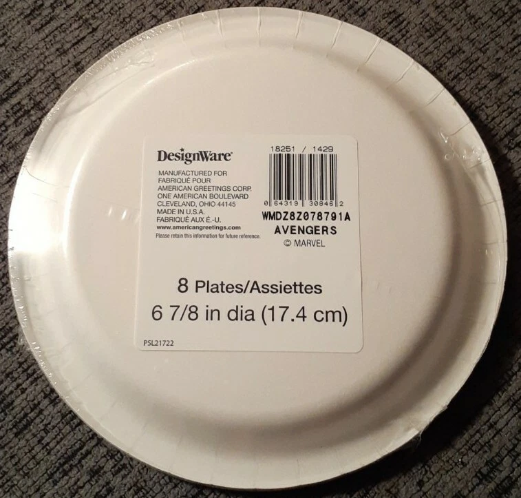 Platos de fiesta/postre Marvels Avengers ¡Paquete de 8! Thor, Vision, B. Widow & B. Panther! Foto 2 de 2