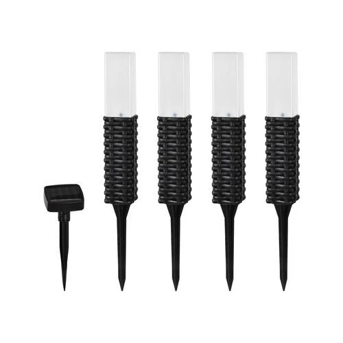 Click Black Rattan Finish Solar LED Bollard Light 4 Pack