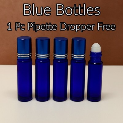 10 ml blau Roller Ball Roll on Glas Flasche Parfüm ätherisches Öl klar leer UK