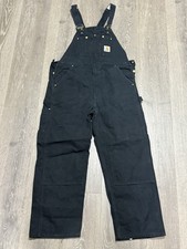 Vintage Carhartt R01 BLK Black Double Knee Bib Overalls Mens 38x30