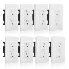 8PK GFCI Outlet 15A Weather Resistant TR + LED Indicator ETL Listed Wall Plate