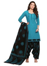 Miraan Cotton Printed Salwar Suit for Women Blue Readymade Medium Size